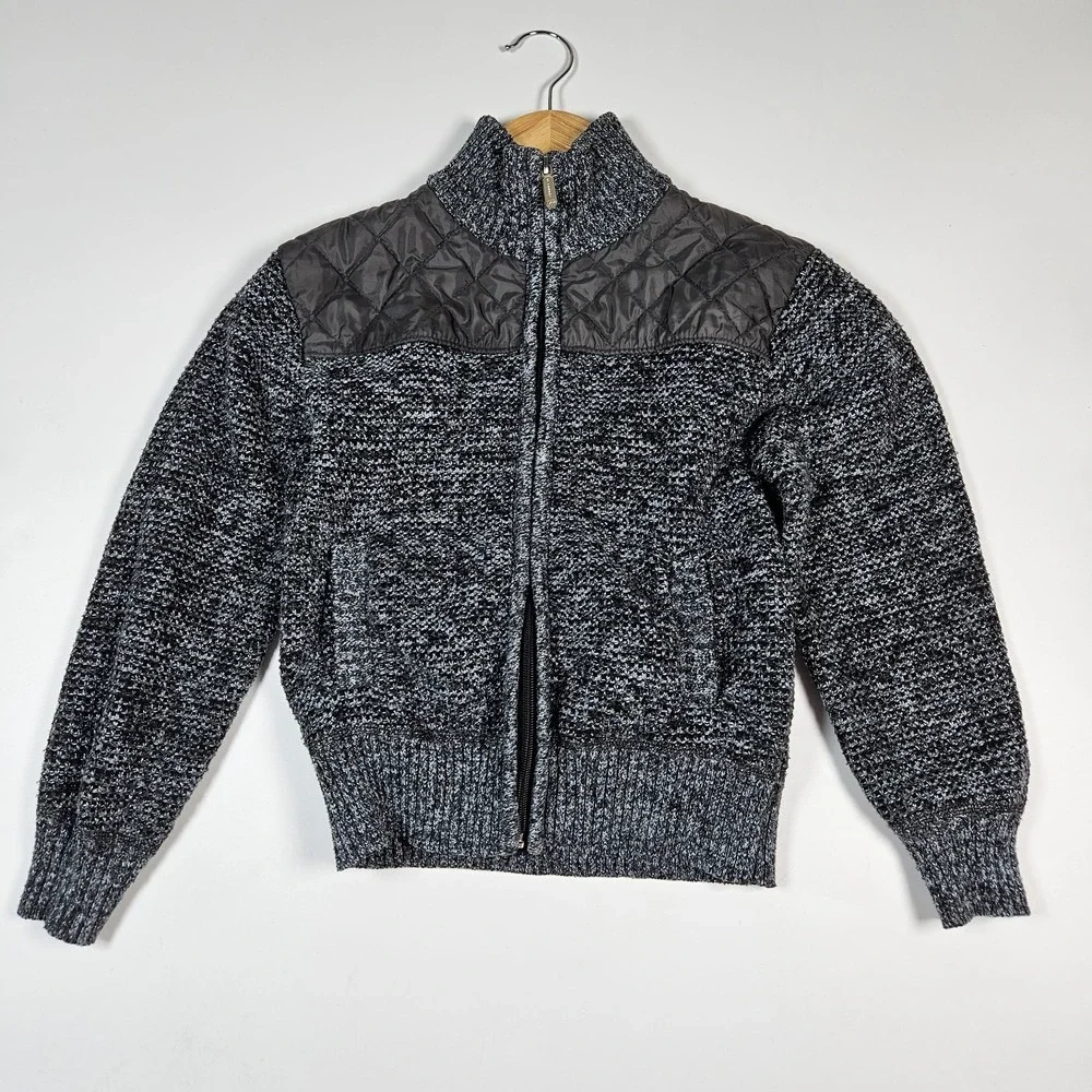 Gioberti Knit Cardigan Sweater Boys 8‎ Gray Full Zip Fleece Quilted Yoke Jacket